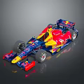 Red Bull Race Car With Red And Blue Design And Sponsor Logos