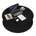 Laptop On Black Table With Coffee Cup Work Notebook Headphones And Glasses