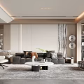 Modern Living Room Interior Design With Gray Sofa Round Coffee Table And Geometric Rug