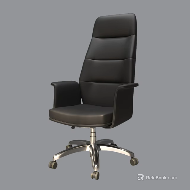 Ergonomic Black Leather Office Chair With High Back Armrests And Rolling Metal Base 3d model 