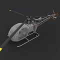 3D Model Helicopter With Gray Body Transparent Cabin And Yellow Tipped Rotor Blades