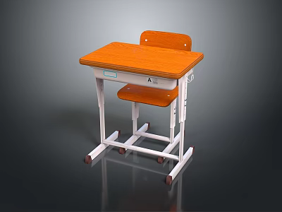 Orange Tabletop Dining Table With Orange Chair White Frame And Wheels 3d model