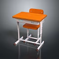 Orange Tabletop Dining Table With Orange Chair White Frame And Wheels 3d model