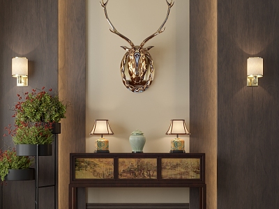 New Chinese Style Entrance Cabinet Side Cabinet Table Lamp Ceramic Utensils Wall Lamp Deer Head Pendant model