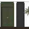 Elegant Green And Black Double Doors With White Walls Wooden Floor And Potted Plant