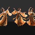 Game Film Characters In Traditional Costumes With Classical Hairstyle And Flowing Robes Dancing