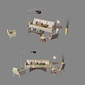 Modern Sofa Coffee Table Combination with Accent Chair Floor Lamp Table Lamp and Plant