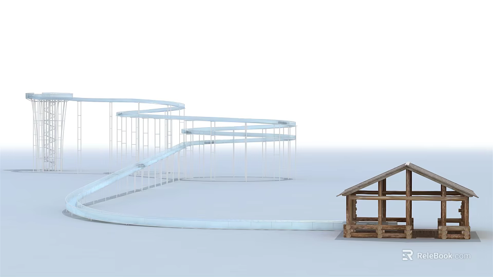 Spiral Playground Equipment With Wooden Cabin Structure For Kids Outdoor Fun 3d model 