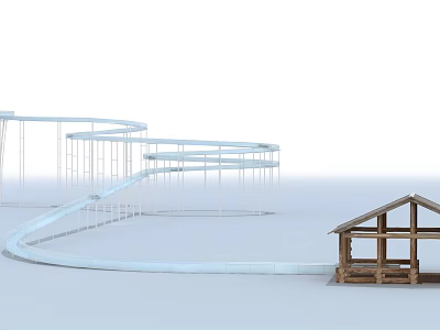 Spiral Playground Equipment With Wooden Cabin Structure For Kids Outdoor Fun 3d model