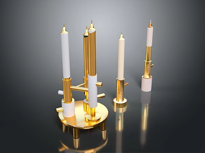 Elegant Golden Candle Lamp With Multiple White Candle Holders And Round Base 3d model