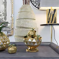 Elegant Coffee Table With Gold Frame Tray And Golden Decorative Ornaments