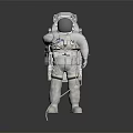 A Man Wearing White Spacesuit With Helmet And Oxygen Equipment Standing Against Gray Background
