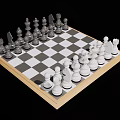 Checkered Chessboard With Black And White Chess Pieces On Wooden Frame