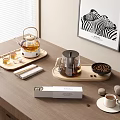 Elegant Modern Tea Set On Wooden Table With Glass Teapot Teacups And Trays
