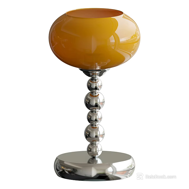 Modern Table Lamp Design Featuring Orange Glass Shade And Silver Spherical Base Details 3d model
