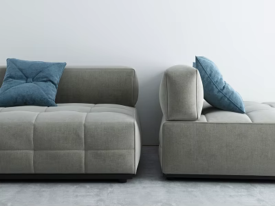 Modern Gray Single Sofa With Blue Cushions In Minimalist White Wall Interior 3d model