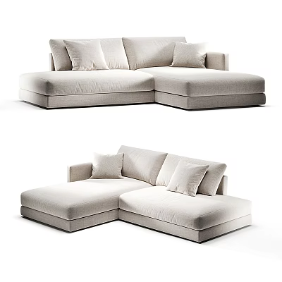 Beige Sectional Sofa with Comfortable Pillows Modern Living Room Furniture Design 3d model