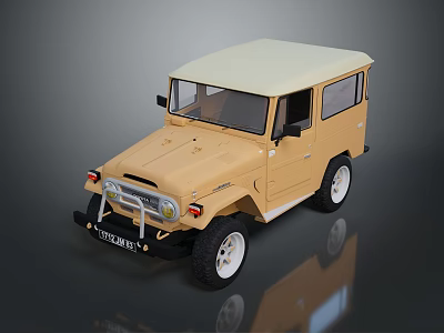 Classic Beige FJ40 Off Road Vehicle With Canvas Top And White Wheels Front Grille 3d model