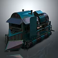 Vintage Blue Green Metal Steam Train Locomotive With Chimney Ladder And Front Scoop Design