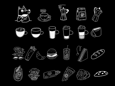 Hand Drawn Food And Drink Icons Wall Decor With Line Art Style On Black Background 3d model