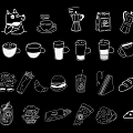 Hand Drawn Food And Drink Icons Wall Decor With Line Art Style On Black Background