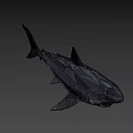 Low Poly Shark 3D Model Featuring Geometric Design And Open Mouth