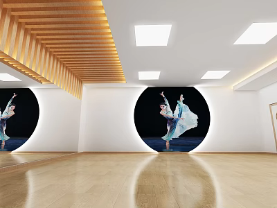 Dance Studio Interior With Artistic Dance Murals Spacious Area And Wooden Details 3d model