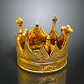 Golden Ornate Royal Crown Headwear With Carved Patterns And Decorative Spires