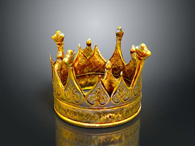 Golden Ornate Royal Crown Headwear With Carved Patterns And Decorative Spires 3d model