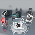 Futuristic Tech Seats Display With Transparent Circular Cabin And Person Sitting