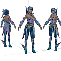 Game Movie Character in Ocean Themed Outfit with Shell Decorations Blue Purple Fish Fin Details