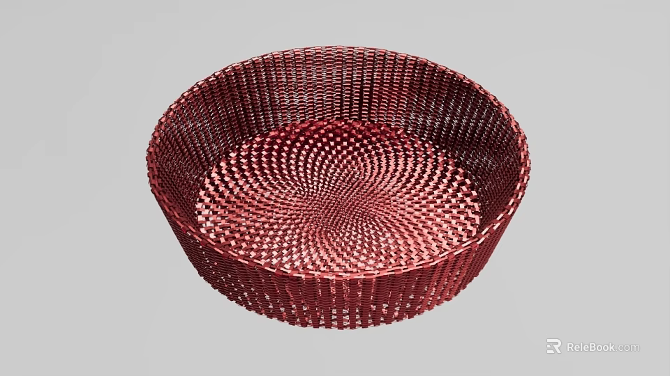 Stylish Red Woven Circular Basket Decorative Ornament Set for Home Decoration 3d model 