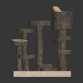 Wooden Stone Decorative Stumps With Circular Tops Different Heights On Wooden Base