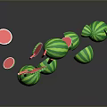 Juicy Watermelon Fruit With Whole And Sliced Pieces Green Rind Red Flesh