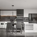 Modern Open Dining Kitchen Space With Marble Countertop And Pendant Light 3d model