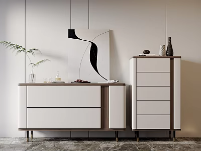 Modern Console Cabinet And Side Cabinet Design With White Wood Drawers And Decorative Artwork 3d model