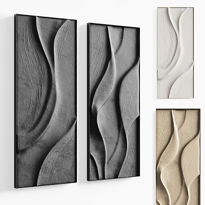 Abstract Paintings with Wavy Textures in Gray and Beige Tones for Modern Wall Decor 3d model