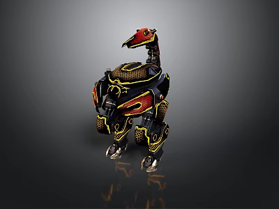 Mechanical Dinosaur Robot With Black Red Gold Armor And Mechanical Structure 3d model