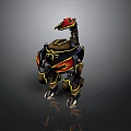 Mechanical Dinosaur Robot With Black Red Gold Armor And Mechanical Structure