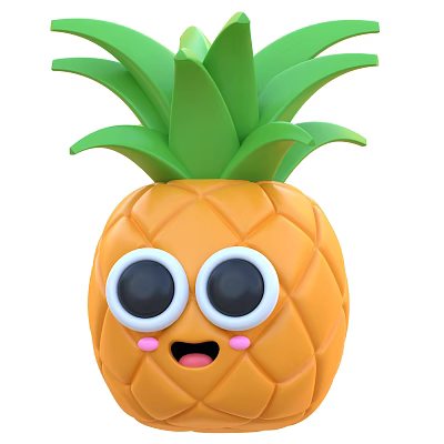 Cute Cartoon Pineapple With Big Eyes And Smiling Face Green Leaves 3d model