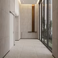 Modern Elevator Lobby With Stone Walls And Gold Accents 3d model