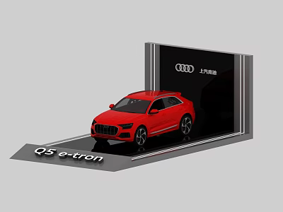 Red Audi Q5 e-tron Car Model Display On Exhibition Stand 3d model
