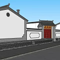 Chinese Traditional Entrance Gate With Red Door White Walls Gray Tiles And Decorative Plaque