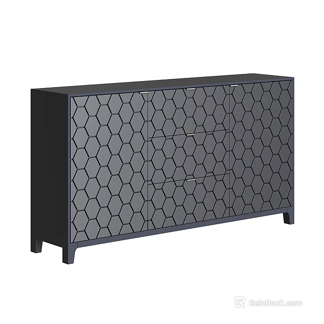 Modern Black TV Stand With Hexagonal Pattern Cabinet Doors And Sturdy Structure For Living Room 3d model 