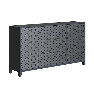 Modern Black TV Stand With Hexagonal Pattern Cabinet Doors And Sturdy Structure For Living Room 3d model