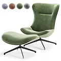 Green Velvet Armchair with Matching Ottoman and Black Metal Legs Modern Design
