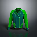 Green And Teal Color Block Jacket With Zipper Closure Stand Collar And Pockets
