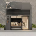 Public Office Space Exterior With Gray Walls Black Louvered Design Glass Door And Green Plants