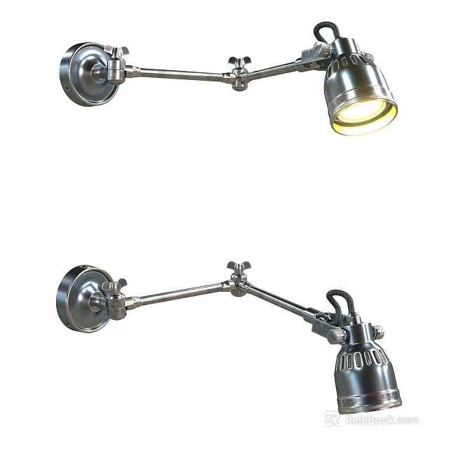 Wall Mounted Adjustable Arm Wall Light With Swivel Joint And Illuminated Metal Shade Design 3d model 