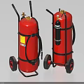 Fire Equipment Featuring Red Wheeled Fire Extinguishers With Black Handles And Rubber Wheels